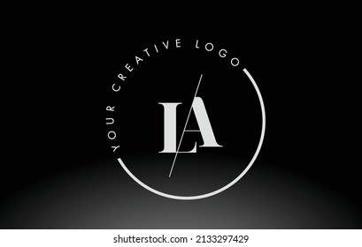 White LA Letter Logo Design with Creative Intersected and Cutted Serif Font.