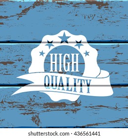White label badge on the old color painted wood wall paneling background