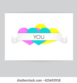 White Label With Balloon Style CMYK Color Abstract Heart Shapes for Your Background