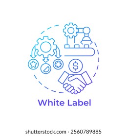 White label blue gradient concept icon. Products manufacturing. Resale under different brand names. Partnership. Round shape line illustration. Abstract idea. Graphic design. Easy to use