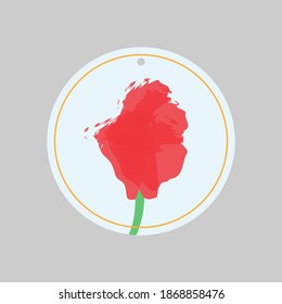 Etiqueta blanca con rosa rojo