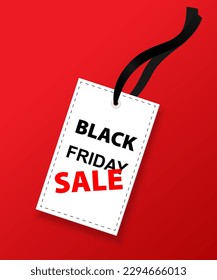  White label with stripe on a red background. Black Friday Sale vector illustration.