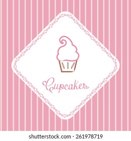 a white label with text and a cupcake on a striped background