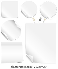 Etiquetas y páginas blancas - Colección de etiquetas en blanco y páginas con esquinas de pelado.  También se incluyeron los tacos realistas en blanco y plata.  Cada elemento se agrupa individualmente para una edición sencilla.