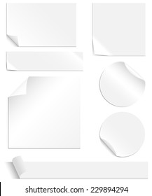 White Labels Set - Collection of blank labels with peeling and creased corners. Each element is grouped individually for easy editing. Colors are global swatches, so they can be changed easily.