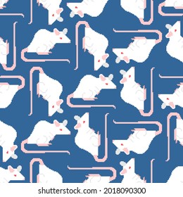 White laboratory mouse pixel art pattern seamless. 8 bit Laboratory research