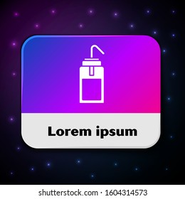 White Laboratory wash bottle for chemistry and science lab icon isolated on black background. Equipment for spraying water and solvents. Rectangle color button. Vector Illustration