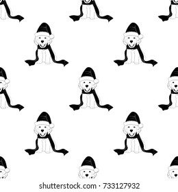 White Labrador Retriever with Santa Hat Seamless on White Background. Vector Illustration.