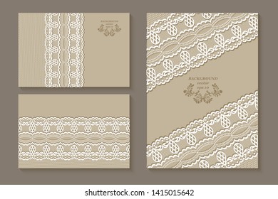 White lace background, ornamental  band Abstract Lace Ribbon. Set of the frames vector illustration