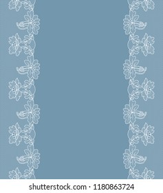 white lace border with floral pattern on a blue background
