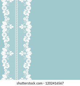 white lace border with floral pattern on a turquoise background