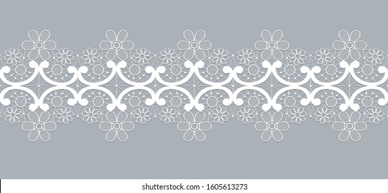 white lace border with floral pattern on a gray background