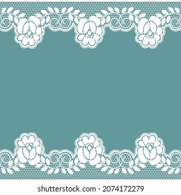 white lace border with floral pattern on a turquoise background