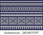 White lace border set with crochet doily and embroidery design for textile on navy blue background vector