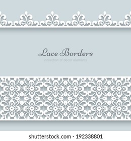 White lace borders with shadow, ornamental paper lines, vector eps10