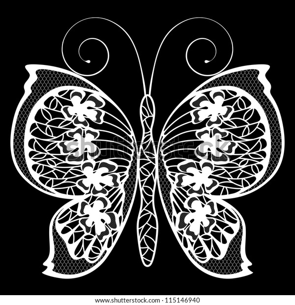 Download White Lace Butterfly On Black Background Stock Vector ...