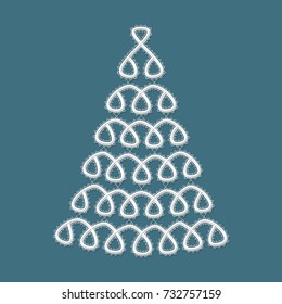 White lace Christmas tree. Decorative design element, winter decoration. Template for Christmas, New Year or greeting card. Vector illustration