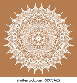 White lace contour mandala in vector
