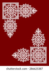 White Lace. Corners. Red Background.