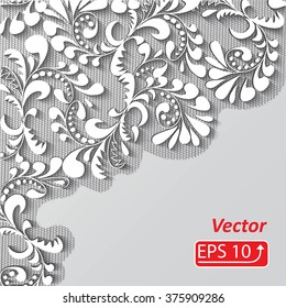 White lace design background, ornamental flowers band Abstract Lace Ribbon Seamless Pattern. Template frame Lace Doily. Floral background border vector illustration