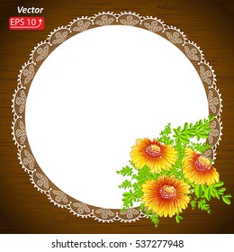  White lace design background, ornamental flowers band Abstract Template frame Lace Doily, flower daisy Floral background vector illustration
