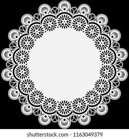 White Lace Doily - Beautiful vintage style white lace doily with copy space isolated on black background