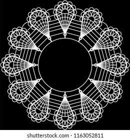 White Lace Doily Frame - Beautiful vintage style white lace doily frame with copy space isolated on black background