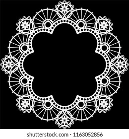 White Lace Doily Frame - Beautiful vintage style white lace doily frame with copy space isolated on black background