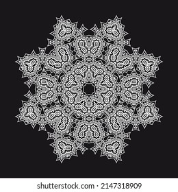Encaje blanco, fondo étnico, ilustración vectorial sobre fondo negro