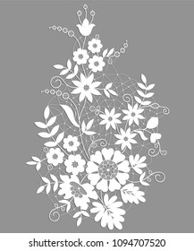 white lace floral element on a gray background