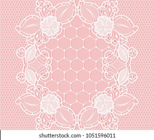 Diseño de rejilla floral de encaje blanco sobre fondo rosa. Ilustración del vector