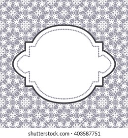 White lace with floral pattern and frame on lilac gray background