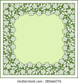 White Lace. Floral Pattern. Green Background.