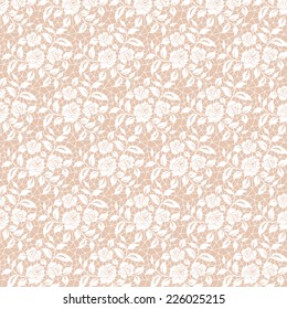 White lace floral  pattern on a beige background