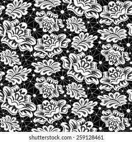 White lace with floral pattern on a black background