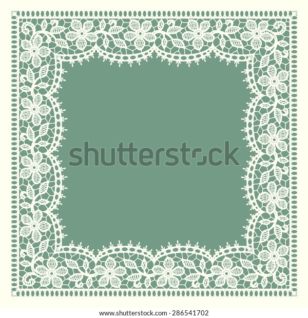 White\
Lace. Frame. floral Pattern. Green\
Background.