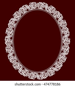 White lace lace frame on a maroon background