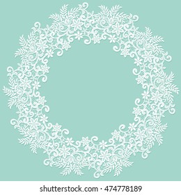 White lace lace frame on a turquoise background