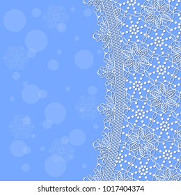 white lace frame with shadow on a blue background