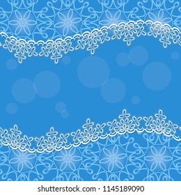 white lace frame with shadow on a blue background