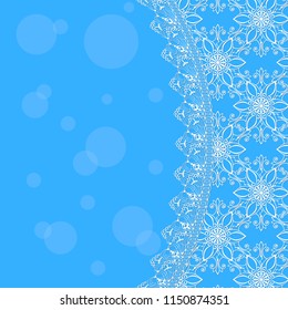 white lace frame with shadow on a blue background