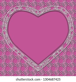 white lace frame with shadow on a pink background