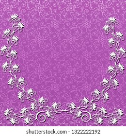 white lace frame with shadow on a pink background