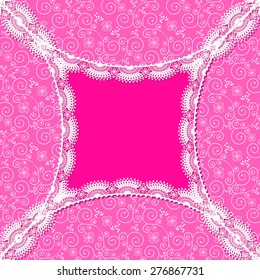 white lace frame with shadow on a pink background