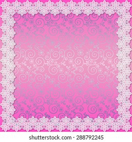 white lace frame with shadow on a pink background