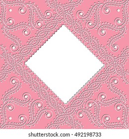white lace frame with shadow on a pink background