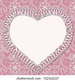 white lace frame with shadow on a pink background