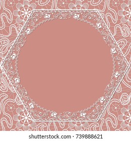 white lace frame with shadow on a pink background