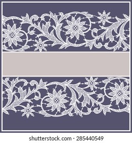 White Lace. Greeting Card. Violet Background.