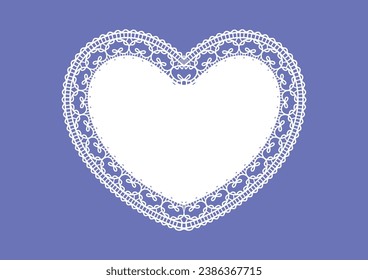 White lace heart, greeting card Happy Valentines day design background, ornamental flowers band Abstract Template frame Lace Doily, isolated on beige background vector illustration
